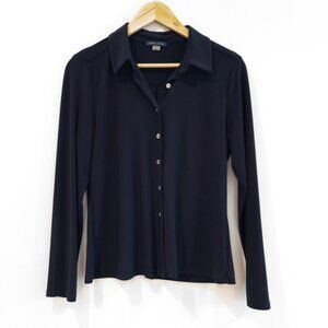 Tommy Hilfiger Jersey Knit Stretch Collared Button Down Navy Shirt Medium